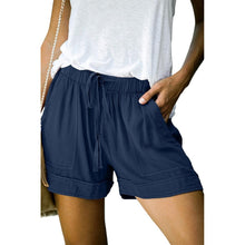 Cargar imagen en el visor de la galería, Cintura elástica con cordón informal de verano para mujer Pantalones cortos cómodos de color sólido con bolsillos
