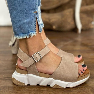 [W-Zapato] Sandalias Casuales De Cuero Con Suela Gruesa Para Mujer
