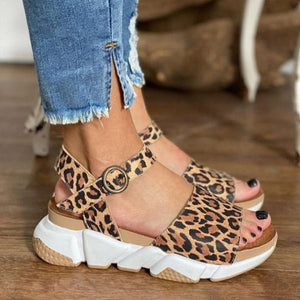 [W-Zapato] Sandalias Casuales De Cuero Con Suela Gruesa Para Mujer