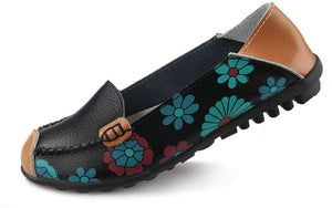 [W-Zapato] Zapatos De Mujer Planos Confort De Piel Con Estampado Floral