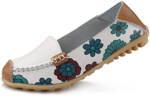 [W-Zapato] Zapatos De Mujer Planos Confort De Piel Con Estampado Floral