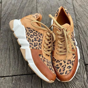 [W-Zapato] Zapatillas Colorblock Estampado Leopardo Mujer