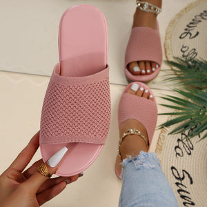 [W-Zapato] 2022 Nuevos Zapatos De Playa Informales De Pu Tejidos Voladores Para Primavera Y Verano, Zapatillas Planas De Una Palabra Para Mujer