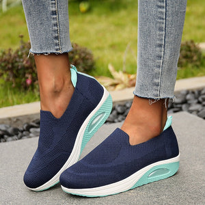 [W-Zapato] Zapatos Planos De Suela Gruesa Para Mujer Zapatillas Informales De Malla Para Caminar, Mocasines Sin Cordones