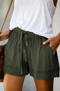 Cintura elástica con cordón informal de verano para mujer Pantalones cortos cómodos de color sólido con bolsillos